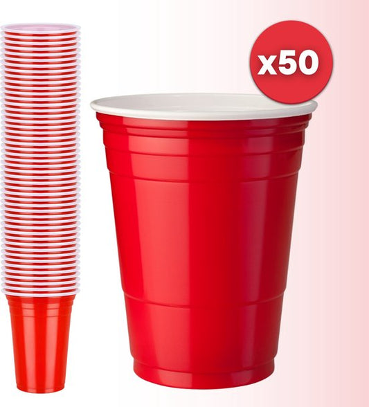 Aerend - Grands gobelets en plastique rouges - Lot de 50 pièces 473 ml (16 oz) - Gobelets réutilisables pour la fête, le camping et l'anniversaire - Jeu de la bière - Jeu à boire - Bière pong