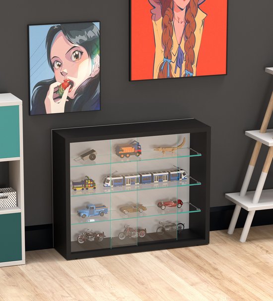 VVD Vitrine d'exposition murale suspendue debout - portes coulissantes - 50 x 40 x 13 cm