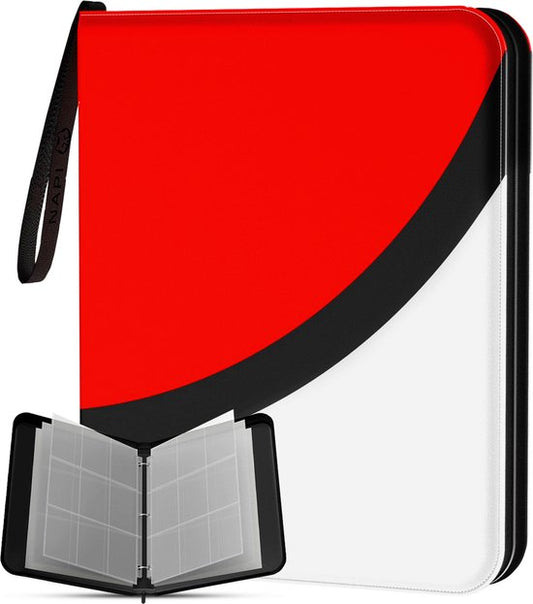 NAPI Collection Folder for 900 Cards - 9 Pocket - Faux cuir - Zip - 50 Pages - Format A4 - Rouge/Blanc