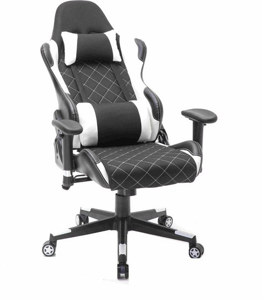 Chaise de jeu de la DMV - avec coussin pour la nuque et coussin réglable pour le dos - chaise pivotante - noir et blanc