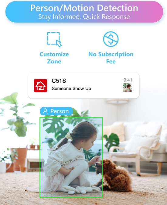 Fuegobird ZOSI C518 Caméra IP d'intérieur - 3MP - Fonction interphone - Caméra de sécurité - Caméra pour animaux - Caméra pour bébés - Compatible avec WIFI 2.4G/5G - Fonctionne avec application - Blanc
