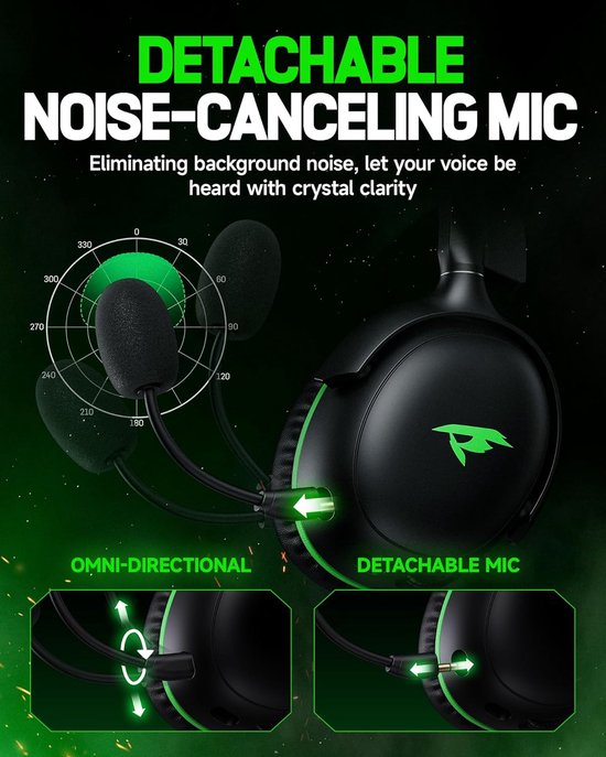 Kofire XG-ONE - Casque de jeu sans fil avec microphone - Casque supra-auriculaire - Xbox Series X|S|One - Nintendo Switch/PS4/PS5/PC - Noir vert