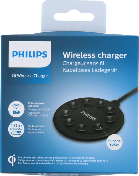 PHILIPS - Chargeur sans fil - DLP9016U/0 - Technologie QI - Ventouses antidérapantes - Noir