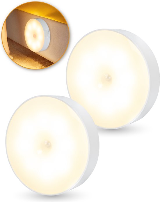 Nuvance - Lampe à Led sans fil - 2 pièces - Lumière blanc chaud - Magnétique - Détecteur jour et nuit - Rechargeable par Usb - Lampe de placard - Lampe murale