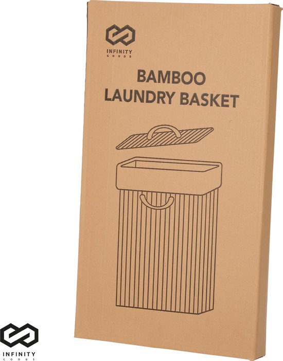 Infinity Goods Panier à linge avec couvercle noir - Bambou - Trieur de linge - Sac à linge en coton lavable - Poignées - 72 litres - Noir