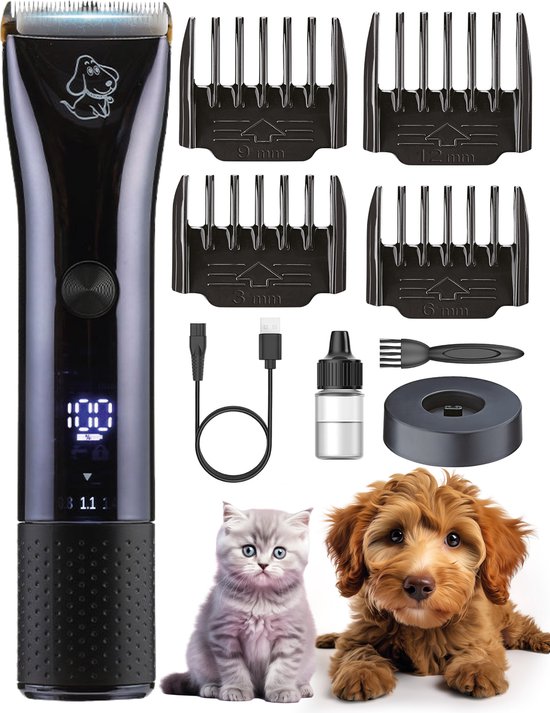 Dutchwide Groommate Tondeuse sans fil pour animaux - 4 accessoires inclus - noir