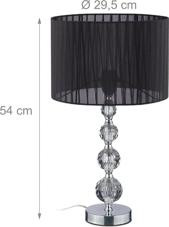 Lampe à poser noire/argentée - E27 Lampe de chevet avec base en cristal - 54 x 29.5 cm