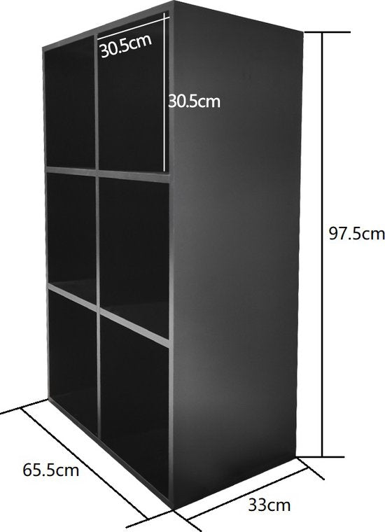 Armoire à compartiments Vakkie - Armoire de rangement à 6 compartiments ouverts - Bibliothèque - Armoire murale - Noir