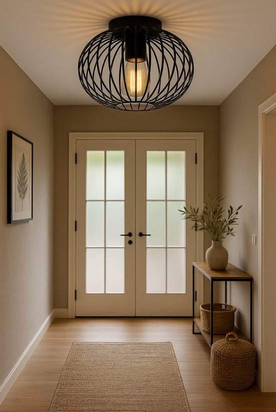 SensaHome 78174BK, plafonnier noir - plafonnier industriel en métal - design rétro en forme de cage métallique - 30 x 30 x 17 cm - 1x E27 40 W - ampoule non comprise**