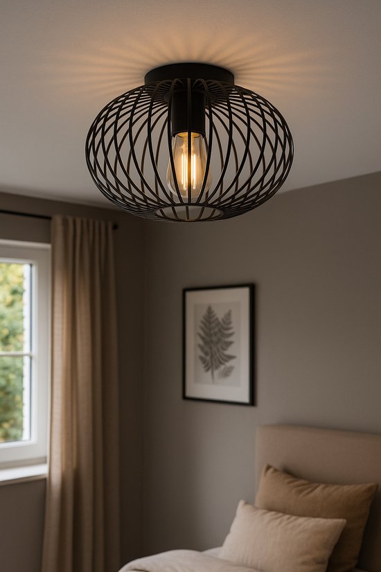 SensaHome 78174BK, plafonnier noir - plafonnier industriel en métal - design rétro en forme de cage métallique - 30 x 30 x 17 cm - 1x E27 40 W - ampoule non comprise**