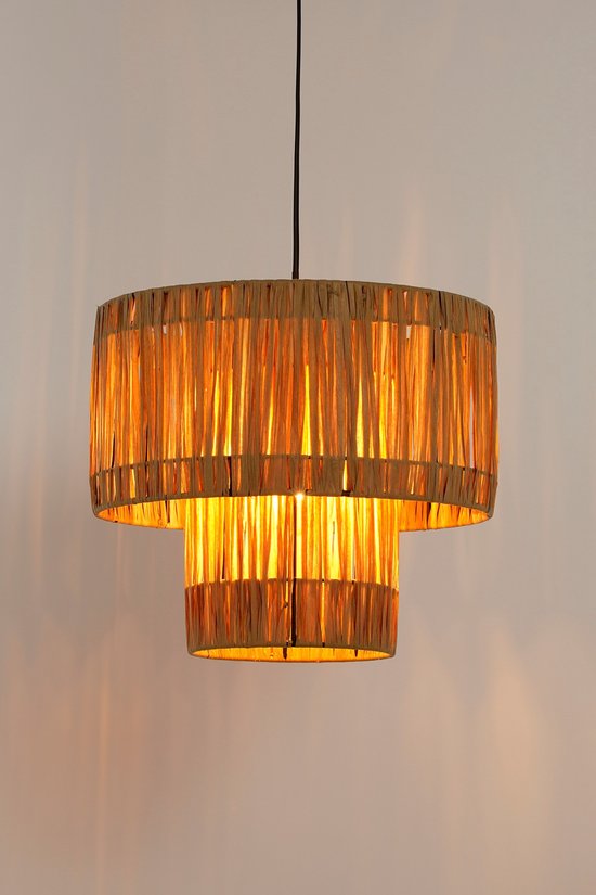 Mica Decorations Elisa Lampe pendante - H30 x Ø35 cm - Raphia - Marron clair
