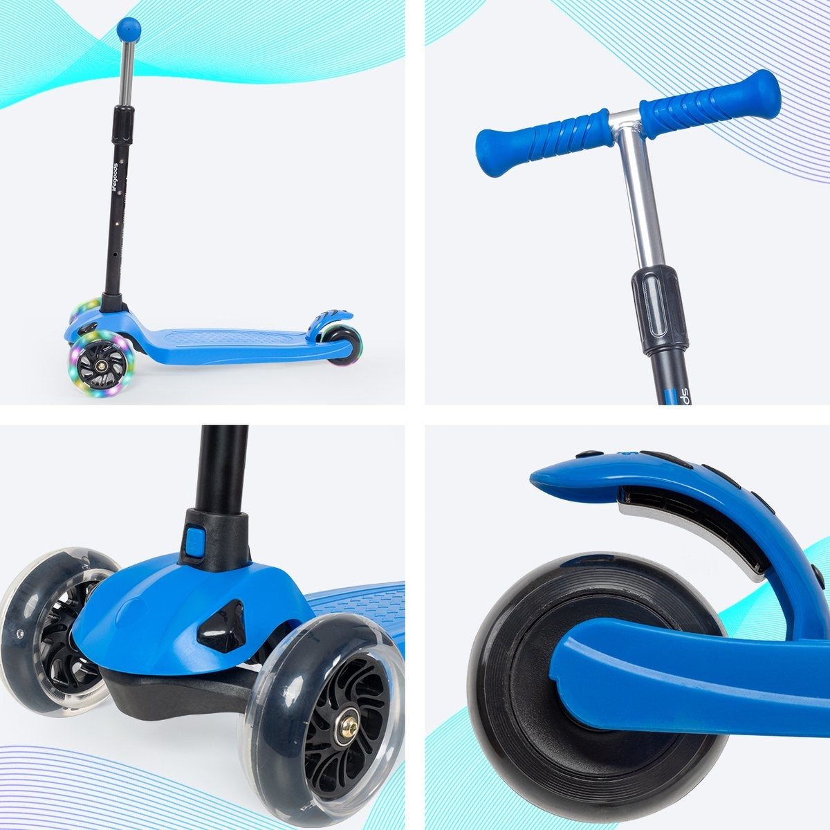 LifeGoods Scooter enfant TurboRide - Étape 5-8 ans - 3 roues lumineuses - Garçons/Filles - Bleu