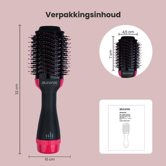 Auronic 3-in-1 Brosse sèche-cheveux pour plus de volume, de style et de boucles - Airstyler - Brosse à boucler - Brosse magique en céramique - 1000W - Ø 45 mm - Noir/Rose
