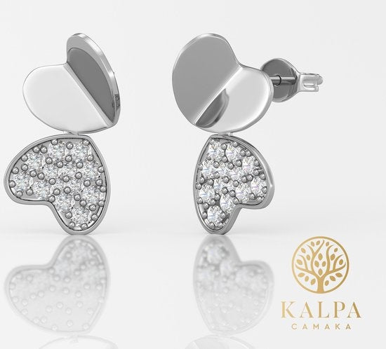 Yolora Ladies Earrings Heart - Kalpa Camaka Crystals - Silver - 18K White Gold Plated - Women's Earstuds Silver - Beautiful Gift Wrapping - Exclusive Gift Box - Mother's Day Gift