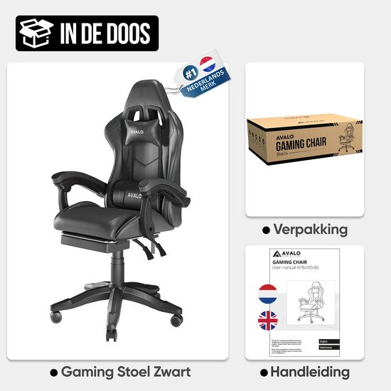 Avalo Gaming Chair - Chaise de jeu - Chaise de bureau ergonomique réglable - Chaise de jeu - Chaise de jeu - Noir