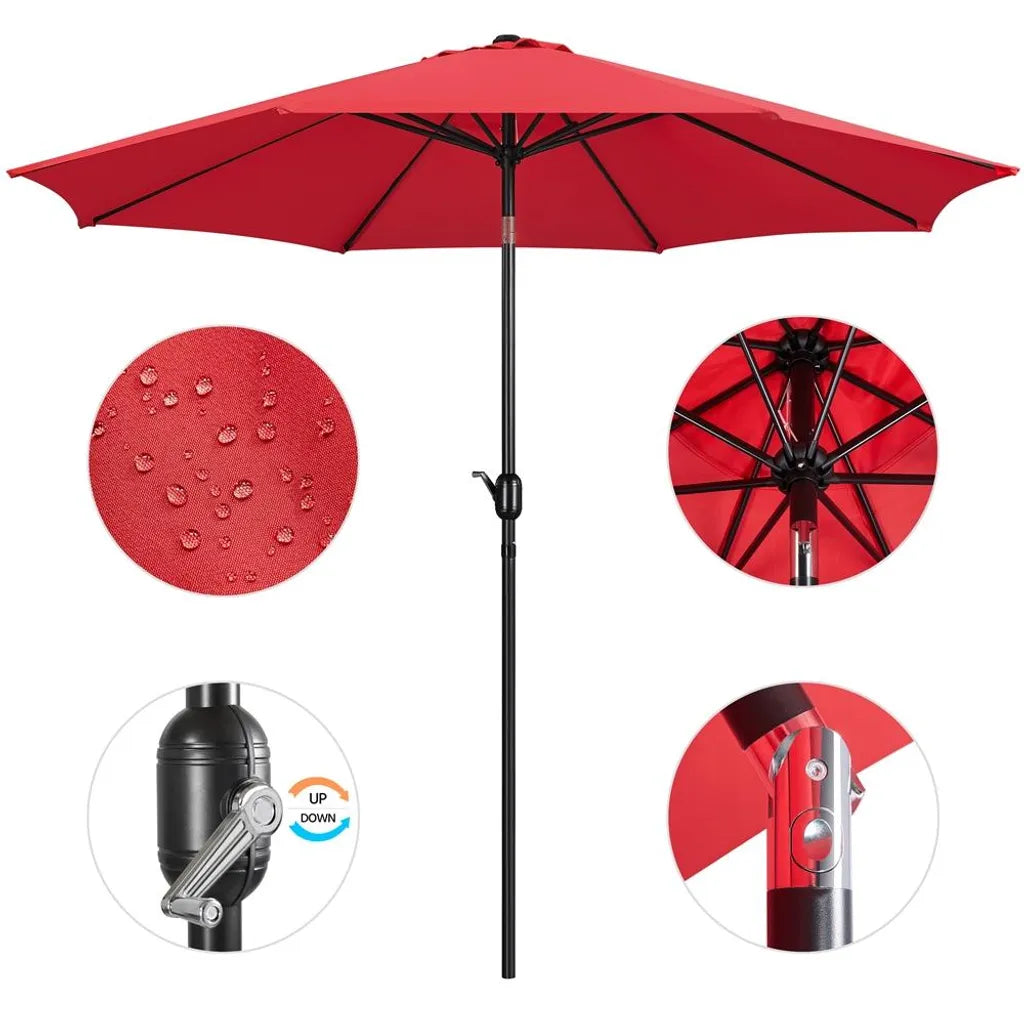 Parasol Yaheetech Ø 300 cm - Rouge - Parasol de jardin inclinable avec mécanisme à balancier et protection UV50+