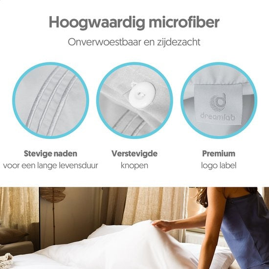 Ensemble de housse de couette Dreamlab - 200 x 200/220 cm - Literie avec taie d'oreiller - Deux personnes - Quatre saisons - Microfibre - Blanc