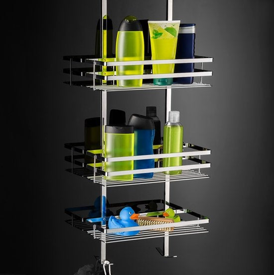 Tectake® - support de douche en acier inoxydable avec 3 paniers, suspension sans vis - 400714