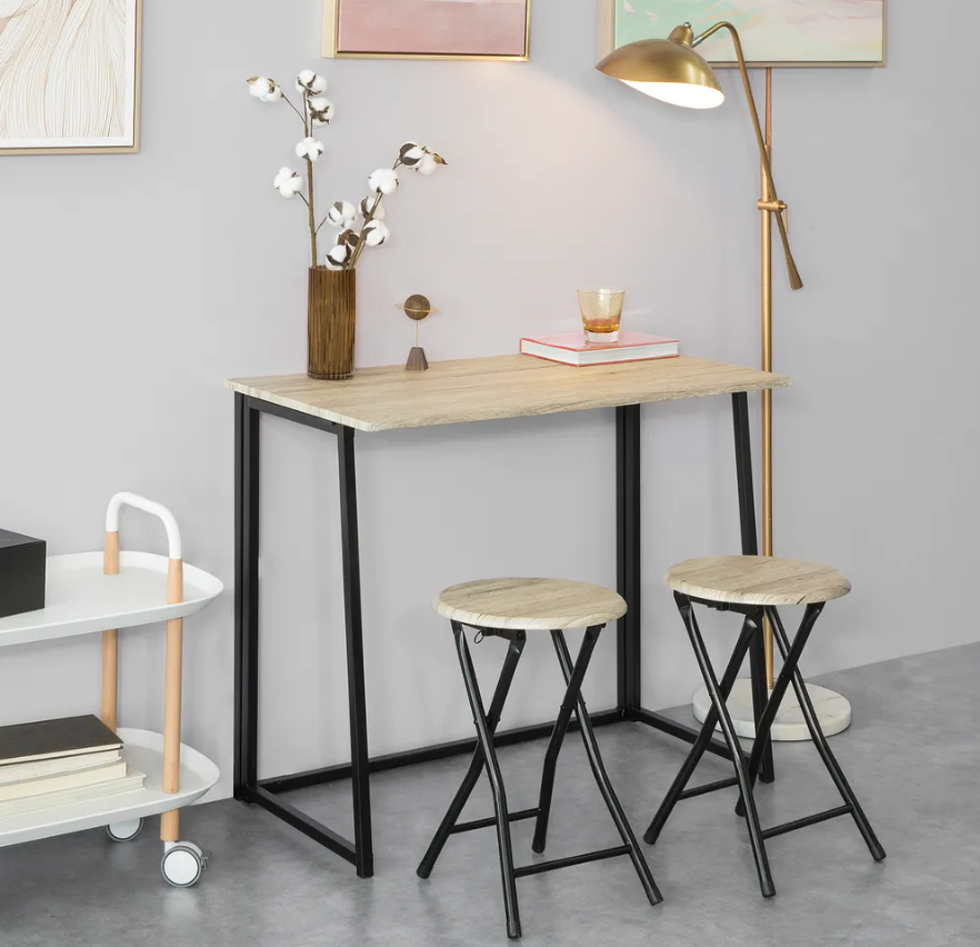 SoBuy Table de salle à manger - 3 pièces - Table pliante - 2 tabourets - Table de cuisine - 90 x74 x 45 cm - Bois noir