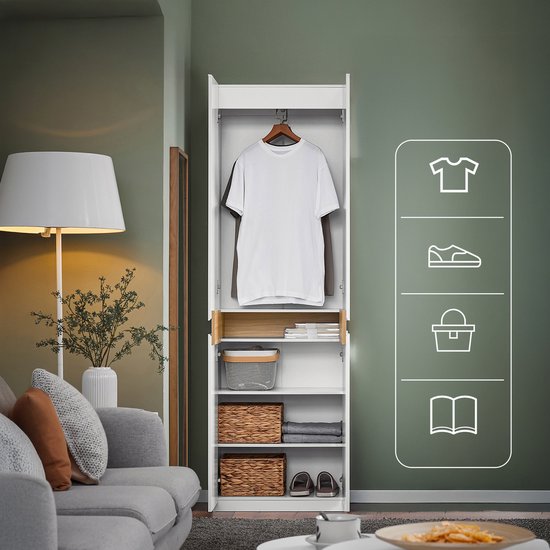 SoBuy KSB01-W Armoire, pour adultes, chambre à coucher, armoire, pour chambre à coucher, salon, couloir, 1 armoire, 2 portes, 5 compartiments