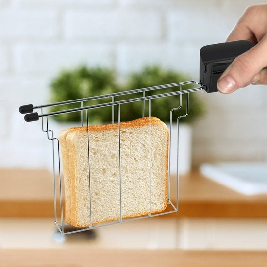 KitchenBrothers Grille-pain 6 niveaux de chaleur - Fentes larges - Grille-pain pour machine à sandwich - 870 W - Noir