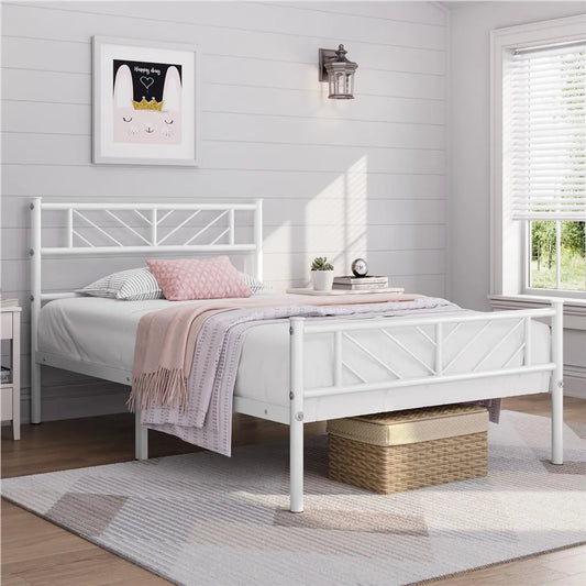 Yaheetech : cadre de lit en métal 90 x 190 cm avec tête de lit, blanc