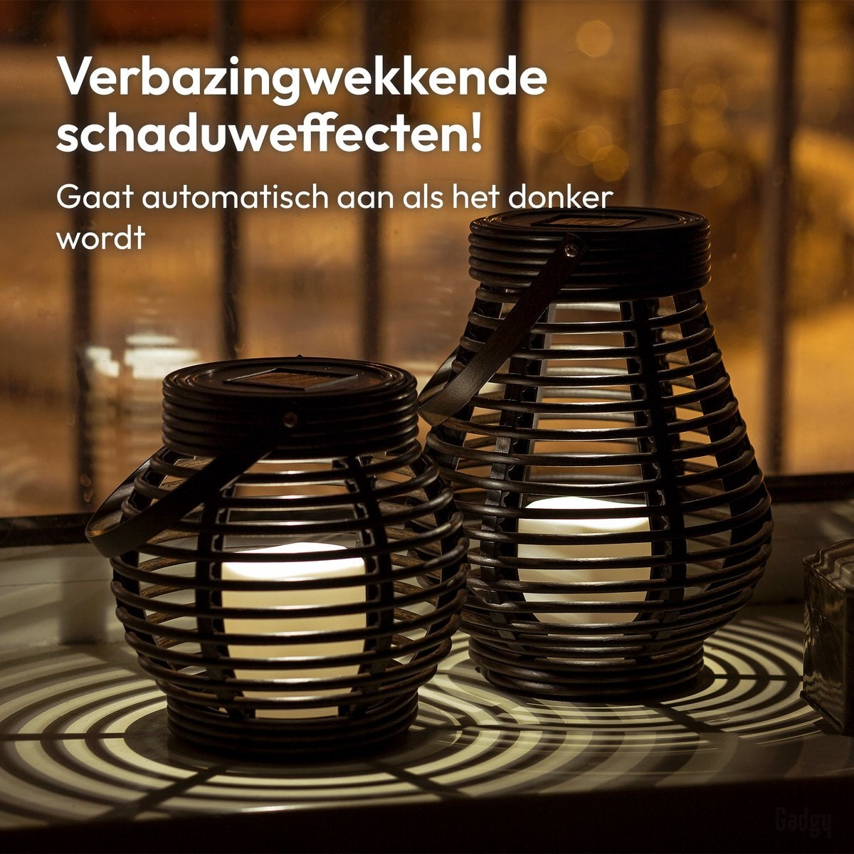 Gadgy Rotan Solar Tafellamp voor buiten - Led Tuinverlichting op Zonneenergie - Tuinlantaarn met Dag/Nacht Sensor - Solar Tuinverlichting - Verlichting voor buiten - Set van 2
