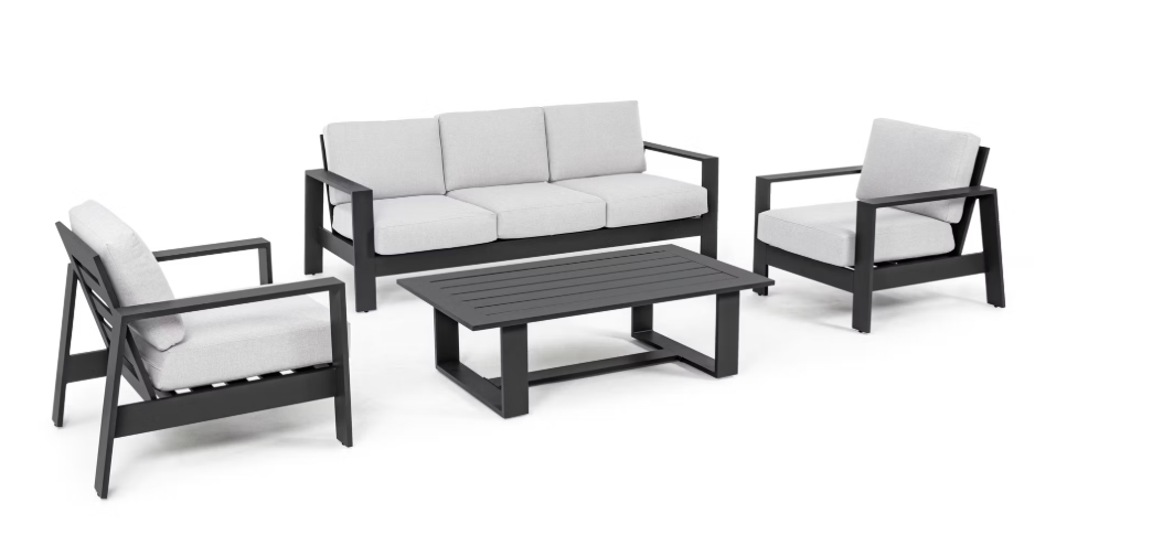 Bizzotto Baltic Lounge Set 4 pièces - Aluminium & Olefin - Anthracite - Banc 206x85,5x83 cm