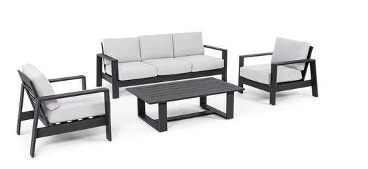 Bizzotto Baltic Lounge Set 4 pièces - Aluminium & Olefin - Anthracite - Banc 206x85,5x83 cm