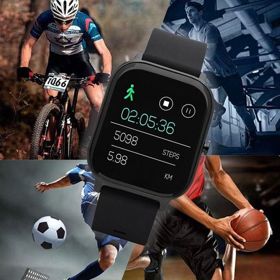 Zoluko Smartwatch pour hommes et femmes - Montre de sport avec tracker de fitness - Montre podomètre - Montre fitness - Smartwatch Android - Smartwatch iOS - Noir