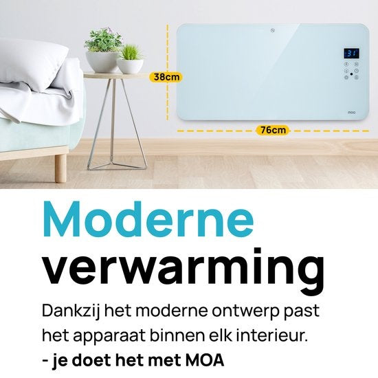 MOA Smart Glass Panel Heater with WiFi - Chauffage électrique - Convecteur - Panneau chauffant - Chauffage portable - Blanc - PH15W