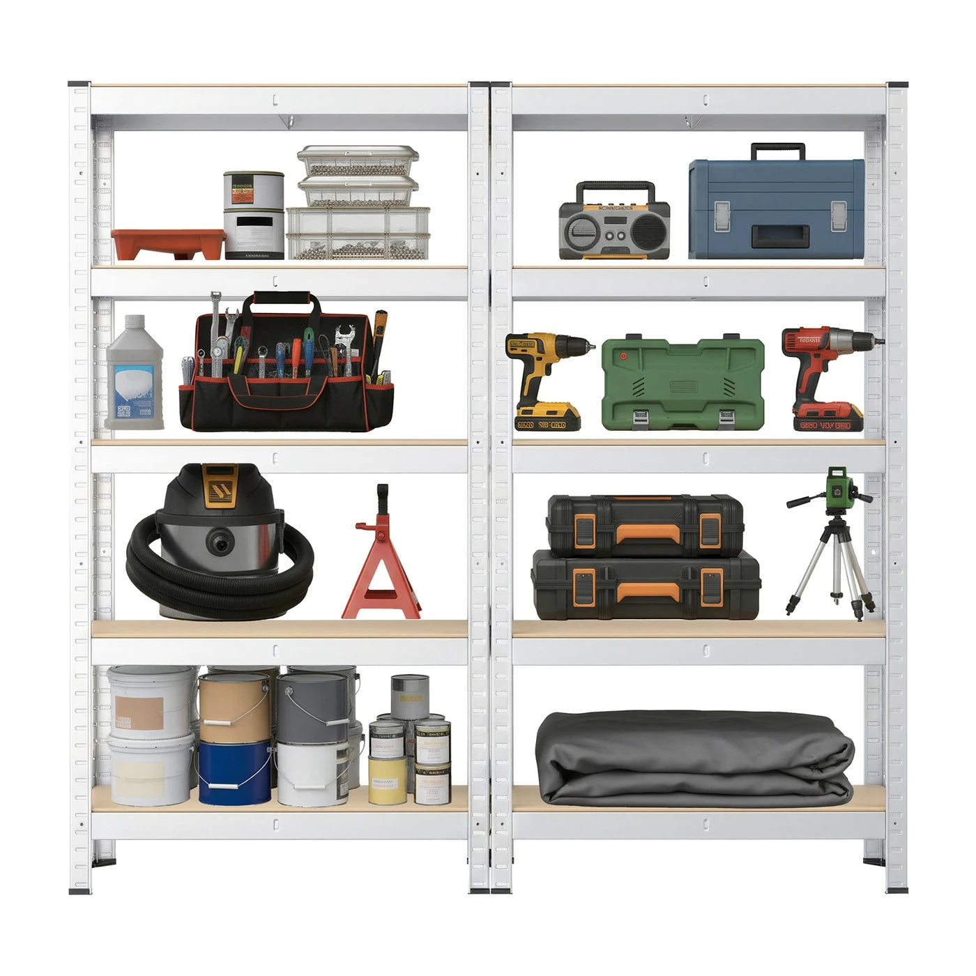 Ensemble de 2 étagères de rangement Joyfurnos - Argent - 5 tablettes par étagère - 650 kg par étagère - Montage sans vis - 75 x 30 x 150 cm