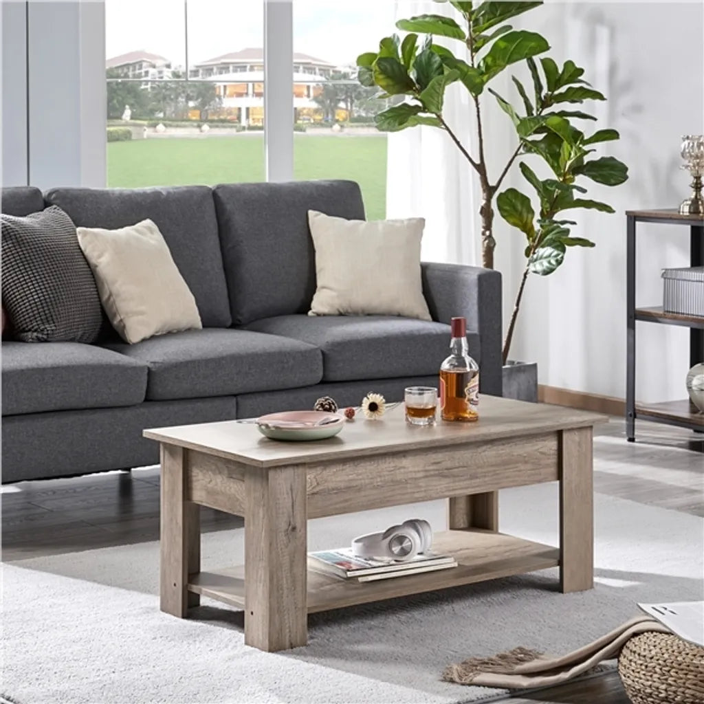 Table basse Yaheetech avec plateau réglable et espace de rangement - Espresso - 98 x 50 x 41,8 cm