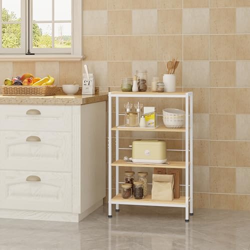 Woltu Etagère d'angle à 4 niveaux Style nordique - Bois et métal Chêne clair + blanc - 50 x 20 x 78 cm