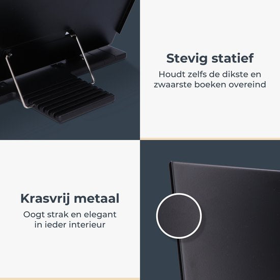 Castagnola Support de livres ajustable - Support de livres avec 7 supports - Support de livres de cuisine en métal - Support de tablettes noir - Support de lecture antidérapant - Support de livres