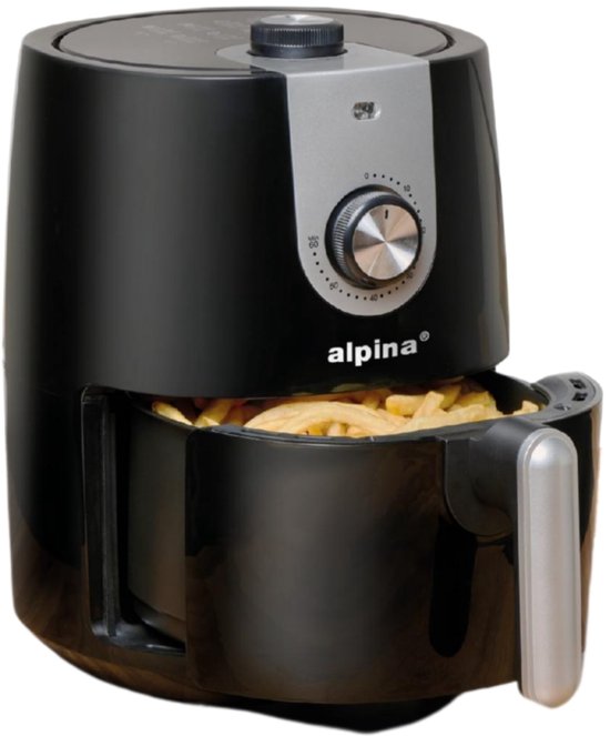 Alpina Airfryer 2L - Friteuse à air chaud pour 1 à 4 personnes - Friteuse à air chaud avec minuterie - Température réglable de 80 à 200 degrés - Avec fonction minuterie - Four à air chaud 900 W