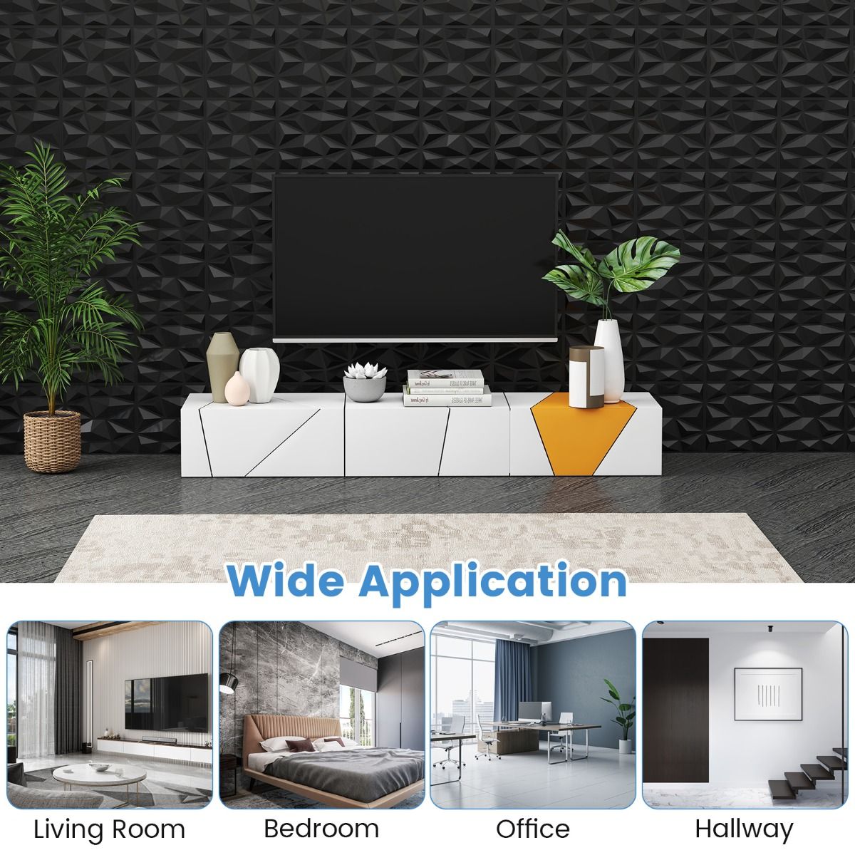 Panneaux muraux Coast 3D - motif en losange - autocollants - noirs 30 x 30 cm, 50 pièces
