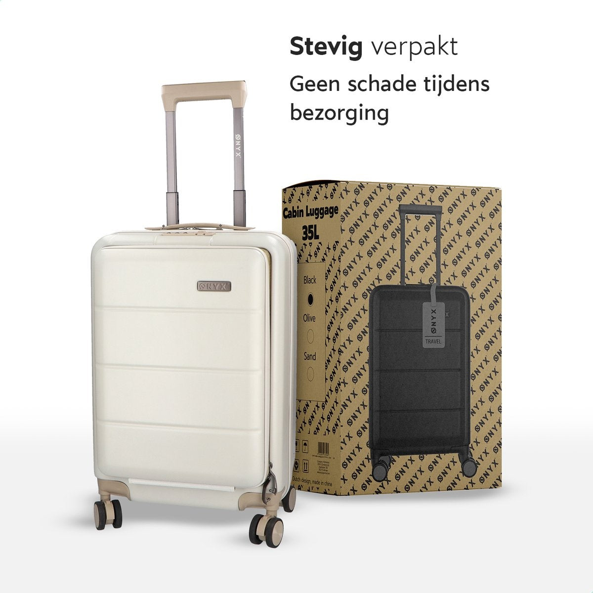 Valise, ONYX, Bagage à main 35 L, Léger, Double serrure TSA, Poche frontale, 37x22,5x55 cm, Beige