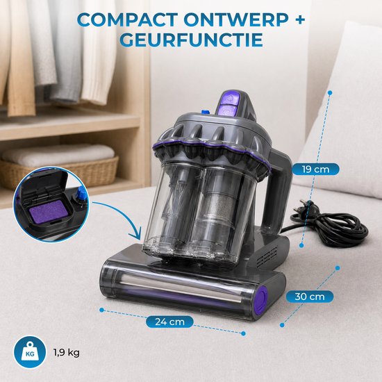 Nettoyeur de matelas Powell - Nettoyeur de tapis - Aspirateur anti-acariens - Aspirateur UV pour literie - 350 W - Réservoir de 20,6 L - Gris
