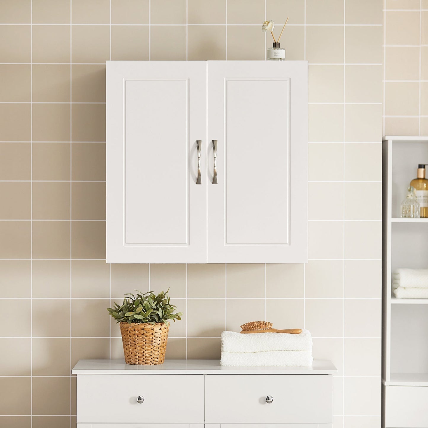 Armoire murale - SoBuy - 2 portes - 60x60x30 cm - Blanc - Etagère réglable
