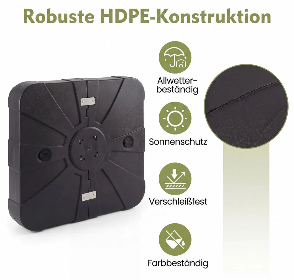 Pied de parasol Coast avec roulettes – Pied de parasol remplissable pouvant supporter jusqu’à 170 kg, avec base en croix métallique intégrée – pour grands parasols suspendus – Noir