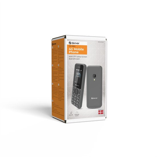Téléphone portable Denver pour seniors 4G - GSM - Sans smartphone - Radio FM - Double SIM - Sans verrouillage SIM - Modèle 2026 - FAS1880L