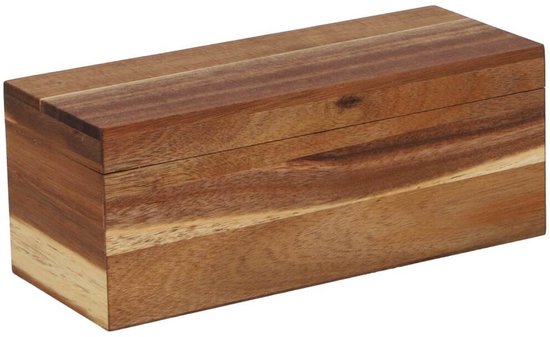 Boîte à thé Daily Home en bois, 6 compartiments, marron, avec couvercle à charnières.