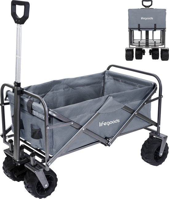 LifeGoods Wagon - Pliable - Capacité de charge 80KG - 94L - Polyester lavable - Gris