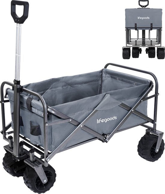 LifeGoods Wagon - Pliable - Capacité de charge 80KG - 94L - Polyester lavable - Gris