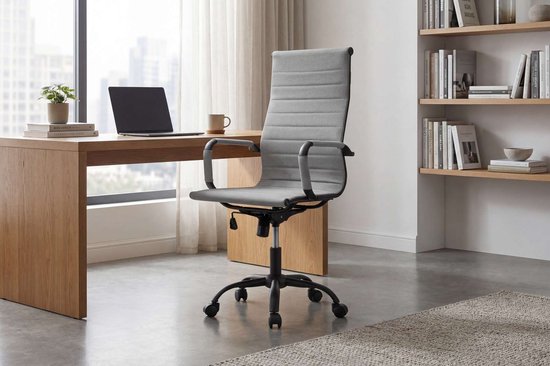 Feel Furniture - Fauteuil de bureau de luxe - Dossier haut - Gris clair avec structure noire mate