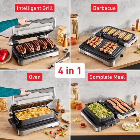 Tefal OptiGrill 4-en-1 GC774D - Gril de table intelligent - Plateau de cuisson inclus - 9 programmes automatiques - Indicateur de cuisson - 2100 W