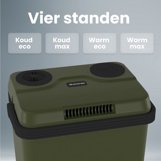 Auronic Coolbox électrique 12V et 230V - 25L - Réfrigérateur de camping - Voiture - Refroidissement et chauffage - Frigobox - Vert