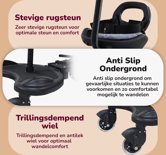 HeppieBabie Universal Riding Board Deluxe - avec siège - pour poussette - Buggy Board - avec livre d'école