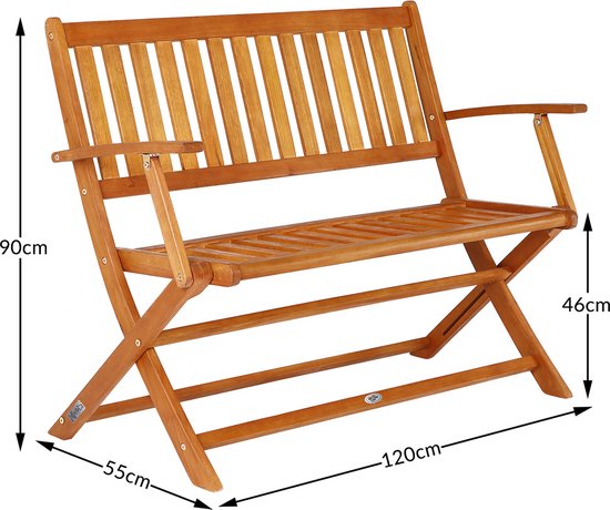 Banc de jardin 2 places Casaria - Certifié FSC® - 120x90x55 cm Marron